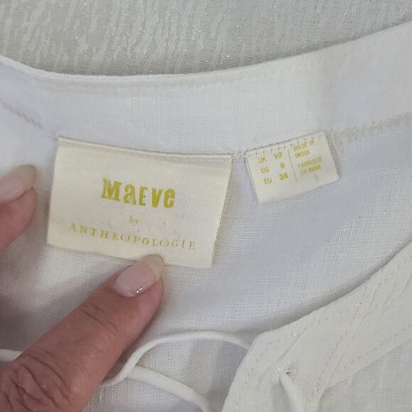 Maeve by Anthropologie Marva linen lace up tunic top Sz 6 resort Wear Lagenlook - Picture 9 of 10